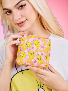 LOONEY TUNES X SHEIN 1个/1套卡通图案涤纶纤维收纳袋，可用作女性卫生用品收纳袋、数码产品收纳袋、小物件收纳袋，情人节礼物 - 黃色 - 查看 5