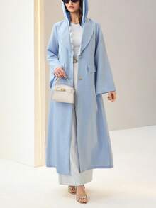 Veilorie Women's Shawl Collar Pocket Long Sleeve Solid Color Arabic Abaya - Blue - View 5