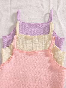 SHEIN Vintaside Kids Set de 3 piezas de bodis de punto de unicolor versátiles y cómodos para bebés recién nacidas, para primavera/verano - Multicolor - Ver 6