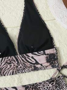 Swim Lushoire Summer Beach Solid Color Texture Bikini Set Music Festival - Multicolor - View 6