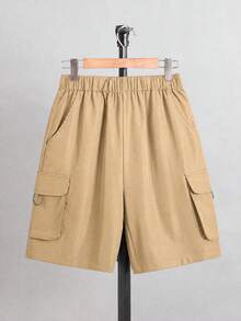 SHEIN Pantalones cortos cargo casuales versátiles de unicolor para uso diario y viajes para adolescentes - Caqui - Ver 5