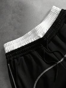 PAVTROS Men's Drawstring Waist Minimalist Sports Long Pants - Black - View 4