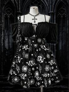 Sunspun Plus Size A-Line Off-Shoulder Ruched Dress, Dark Aesthetic - Multicolor - View 1