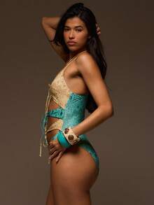 MUSERA Multi Print Extreme Cut Out Tie Front One Piece Swimsuit - Multicolor - View 3