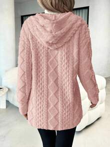 SHEIN Clasi Women's Long Sleeve Zip-Up Hooded Textured Fleece Jacket In Fall/Winter - Dusty Pink - View 2