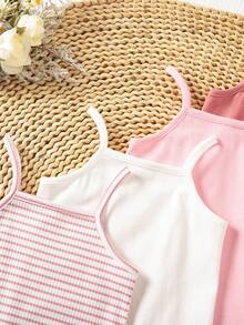 SHEIN 4件組女嬰休閒舒適百搭吊帶連身褲 夏季適合度假與外出 - 彩色 - 查看 5