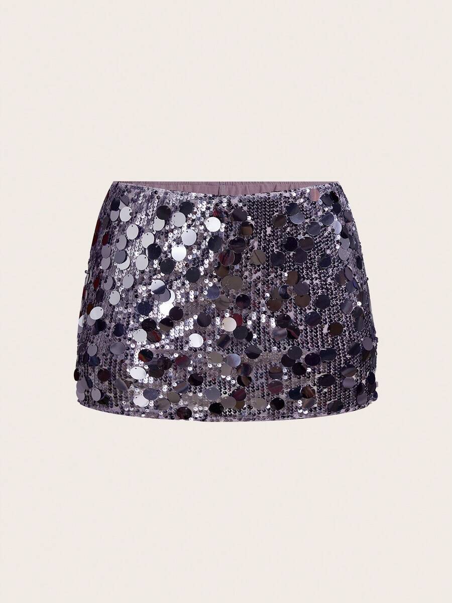 SHEIN ICON 黑色貼身高腰超短女款迷你裙 - 紫色 - 查看 1