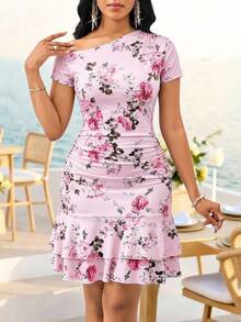 SHEIN Lady 女款日常穿著短洋裝 - 淺粉色 - 查看 1