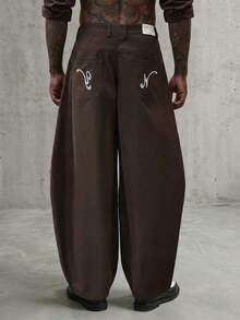 AXEPEAK Men's Solid Color Casual Pants With Belt Loops And Pockets, Loose And Fashionable Brown Pants Brown Baggy Pants Oversized Pants Brown Wide Leg Pants Baggy Pants Y2k Manfinity Hypemode Pants - Brown - View 1