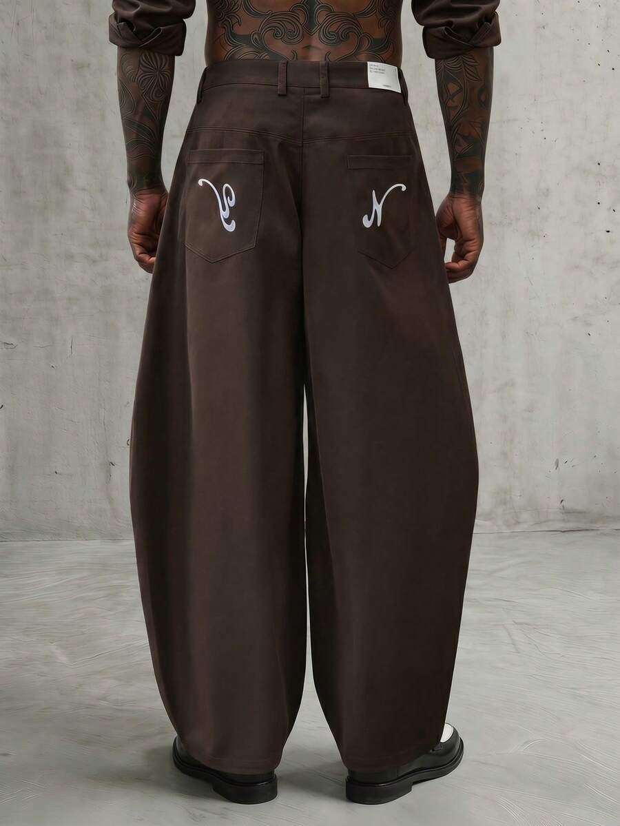 AXEPEAK Men's Solid Color Casual Pants With Belt Loops And Pockets, Loose And Fashionable Brown Pants Brown Baggy Pants Oversized Pants Brown Wide Leg Pants Baggy Pants Y2k Manfinity Hypemode Pants - Brown - View 1