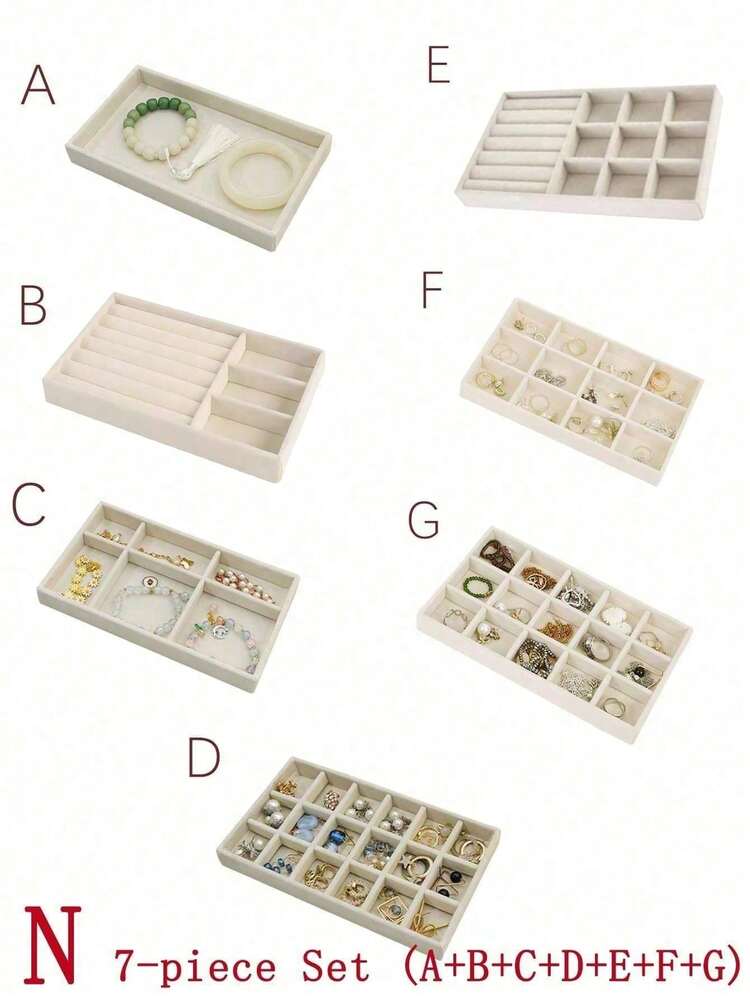 Jewelry Tray Organizer, Jewelry Necklace Earring Ring Display Storage Box, Stackable Jewelry Holder Case Makeup Cosmetic Organizer For Earrings Necklace Rings Bracelets Pendants Pearl - Beige - View 24