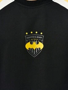 BATMAN X SHEIN STYNVO 男士黑色夏季休閒街頭風健身T恤，布料拼接圓領短袖上衣，精緻Logo印花，極簡商務時尚，度假風 - 彩色 - 查看 4