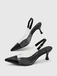 CUCCOO BIZCHIC Zapatos de tacón de aguja con punta puntiaguda y TPU transparente, elegantes para ir al trabajo/fiesta/oficina, color albaricoque, sandalias de tacón alto para mujer para Navidad - Negro brillante - Ver 10