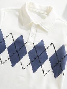 SHEIN 1件小男孩休閒運動學院風復古紋理布料短袖POLO衫，適合兒童返校、生日派對、晚會、表演、婚禮、洗禮、開學典禮，適合中東風格，適合日常穿著、上學、旅行、運動，適合春夏季節 - 白色 - 查看 5