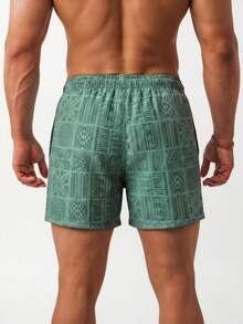 Ironwick Men's Beach Vacation Casual Printed Swim Trunks - Green - View 2