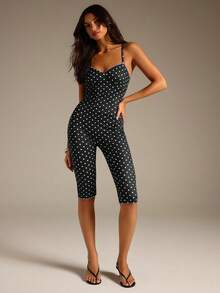 Athîral Women's Cute Black And White Polka Dot Casual Sexy Daily Brunch Vacation Outing Spaghetti Strap Jumpsuit Summer Everyday Holiday Going Out Weeken Gym - Multicolor - View 1