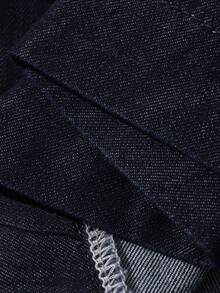 Dazy Plus Lässiges langes Denim Kleid für Damen in Große Größen mit Rundhalsausschnitt, Kurzarm, offenem Rücken und Schleifendesign, geeignet für Frühling und Sommer - Dunkle Waschung - Übersicht 3