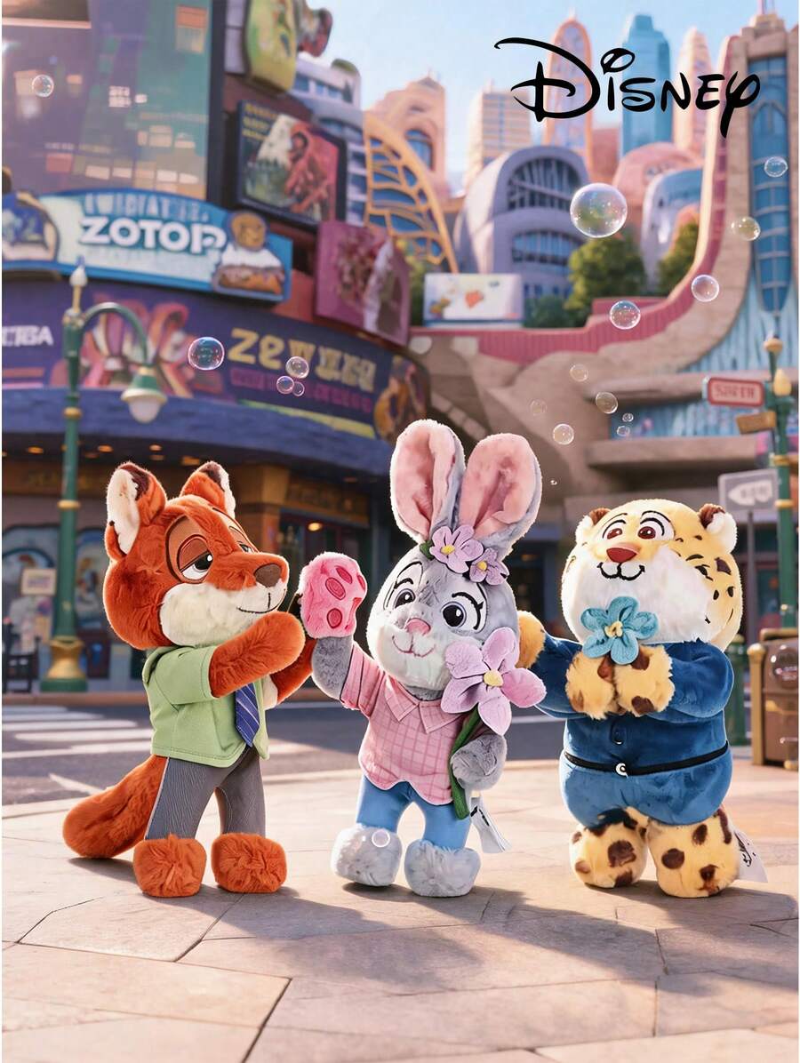 Disney Disney 正版朱迪警官毛绒玩具,配有狐狸尼克,以及毛绒挂件钥匙扣 - 棕紅色 - 查看 1