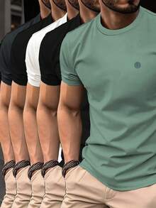 Manfinity Homme 5 piezas Camisetas de hombre con logotipo simple - Multicolor - Ver 3