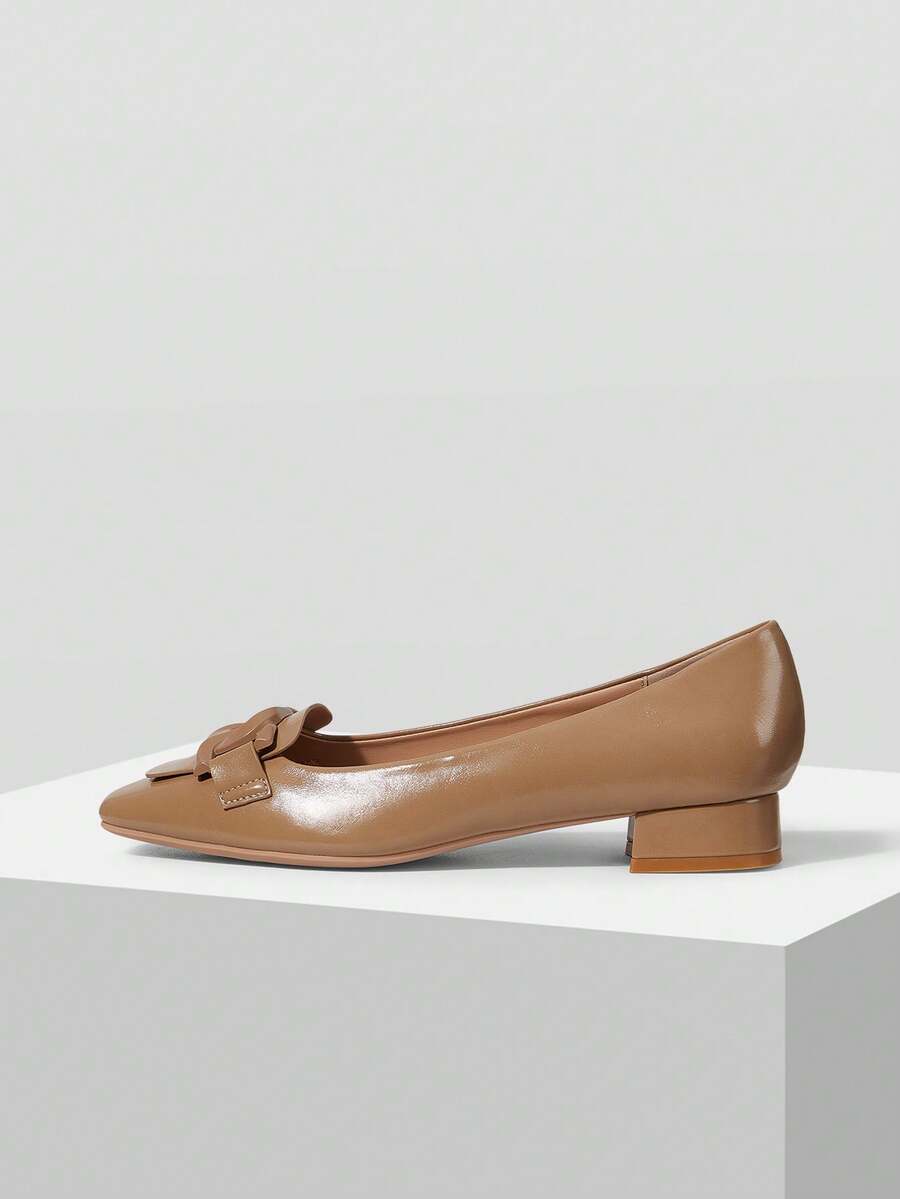 MOTF PREMIUM BUCKLE DETAIL SQUARE TOE CHUNKY FLATS - Apricot - View 2