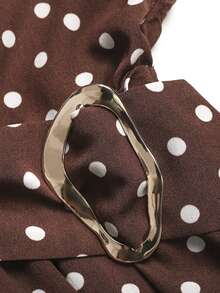 SHEIN Conjunto de 2 piezas para niñas preadolescentes con blusa de top con estampado de lunares marrones, cintura ceñida y decoración de hebilla metálica + pantalones holgados de pierna ancha, conjunto elegante y casual para ocasiones formales & casuales - Marrón - Ver 6