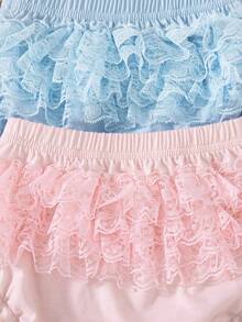 Souflis Souflis 2 Paket Celana Pendek Bloomer Musim Panas untuk Bayi Perempuan, Motif Garis-garis Pink Putih dan Jala Renda - MultiWarna - View 3