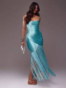 MUSERA Blue Extreme Tassel Maxi Dress - Blue - View 1