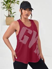 SHEIN Rhythm Era 大尺碼女款字母印花休閒健身運動背心上衣 - 玫瑰紅 - 查看 6
