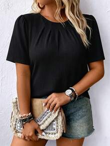 EMERY ROSE Women's Solid Color Simple Casual Plus Size Shirt For Daily Wear - Black - View 4