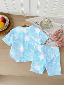 Young Girl Round Neck Letter Cartoon Pattern Short Sleeve T-Shirt And Shorts Set Suitable For Spring And Summer Daily, Outings, Vacations, - White - View 3