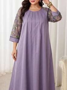 Al Najma 大尺碼女款花卉刺繡網紗插肩袖優雅阿拉伯風洋裝 - 紫色 - 查看 6