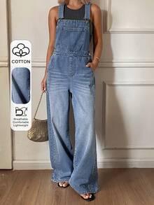 Livesso Women's Summer Casual Streetwear Distressed Denim Bib Overalls Blue Travel - Blue - View 1