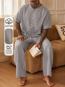DAZY Multi-Color Short Sleeve Matching Pants Men's Pajama Set Summer - Multicolor - View 1