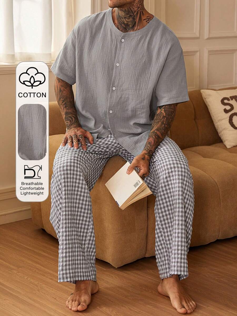 DAZY Multi-Color Short Sleeve Matching Pants Men's Pajama Set Summer - Multicolor - View 1