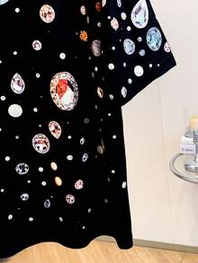 GlowEve Women's Rhinestone Decor Round Neck Loose Fit Short Sleeve T-Shirt - Black - View 4