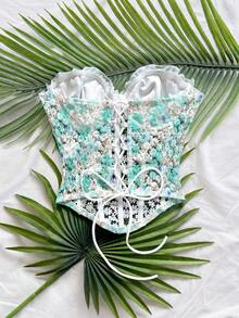 Soleia 女款浪漫春夏度假上衣，雛菊刺繡、紋理印花與3D花卉裝飾，休閒上衣，適合約會、情人節、下午茶、海灘、郵輪、公路旅行、城市度假、音樂節、派對，波希米亞、波西米亞風、嬉皮、西部風格，百搭內搭/外穿，四季穿著，日常通勤 - 薄荷綠 - 查看 2