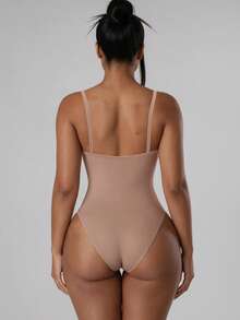 INAWLY Body de tirantes de uso diario simple y de unicolor para mujeres - Caqui - Ver 2