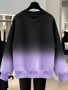 EMERY ROSE Popular Ombre Regular Fit Women Plus Size Crew Neck Sweatshirt - Mauve Purple - View 2