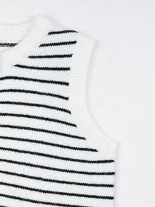 SHEIN Franclia 女款基礎時尚簡約通勤條紋開襟背心 - 黑與白 - 查看 6