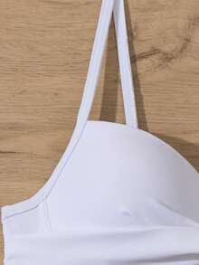 Voyashape Top de bikini de moda con fruncido de unicolor para playa de verano para mujer - Blanco - Ver 6