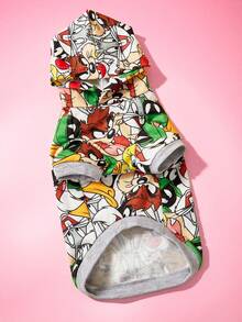 LOONEY TUNES X SHEIN 1 Piece Of Cartoon Pattern Printed Pet Hooded Sweatshirt, Cat Clothes, Dog Clothes, Size XXS-XXXXL, Extra Small, Extra Large, Bugs, Tweety. - White - View 4