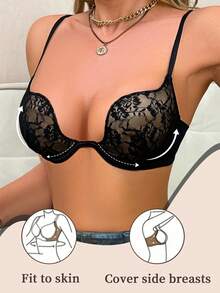 DesireSculpt Sujetador camiseta casual de encaje para mujer - Negro - Ver 1