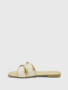CUCCOO BIZCHIC Women's Fashion Gold Simple Buckle Color Matching Flat Sandals Summer - Gold - View 8