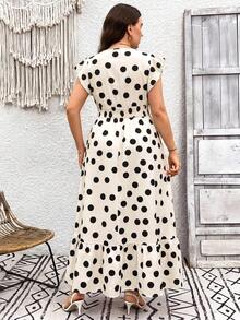 Comfylo Plus Size Women's Summer Ditsy Floral Boho 1950s Vintage Lace Sleeve V-Neck Long Holiday Dress Vacation Wedding Guest Beige - Apricot - View 2