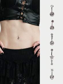 MortiRose 5 pièces Ensembles de bijoux de piercing de corps pour femmes, anneaux de nombril floral cœur sexy de luxe en zircone - Argent - Voir 1