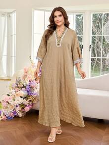 Al Najma Plus Size Women Arabic Style Dress - Khaki - View 4