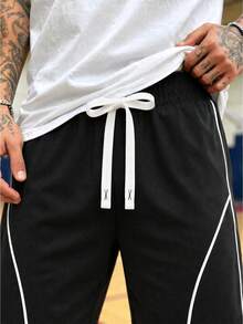 Gym Rark American Streetwear Letter Print Sports Shorts For Men, Black And White Contrast Line Drawstring Training Shorts, Gym - Black - View 6
