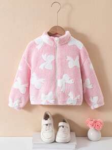 Emery Rose Kids Emery Rose Kids 女童彩色布洛克圖案立領長袖拉鍊假領保暖泰迪夾克，搖粒絨，保暖舒適，適合休閒、日常穿著與學校日常，秋冬穿著，聖誕禮物 - 粉色 - 查看 4
