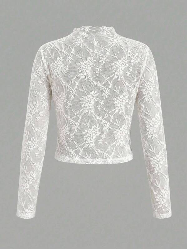 Tween Girl Casual Solid Color Jacquard Long Sleeve T-Shirt