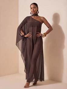 Zivah New Women's Vacation Casual Beach Pool Party Semi-Sheer Chiffon Long Robe Cover Up Summer - Brown - View 10